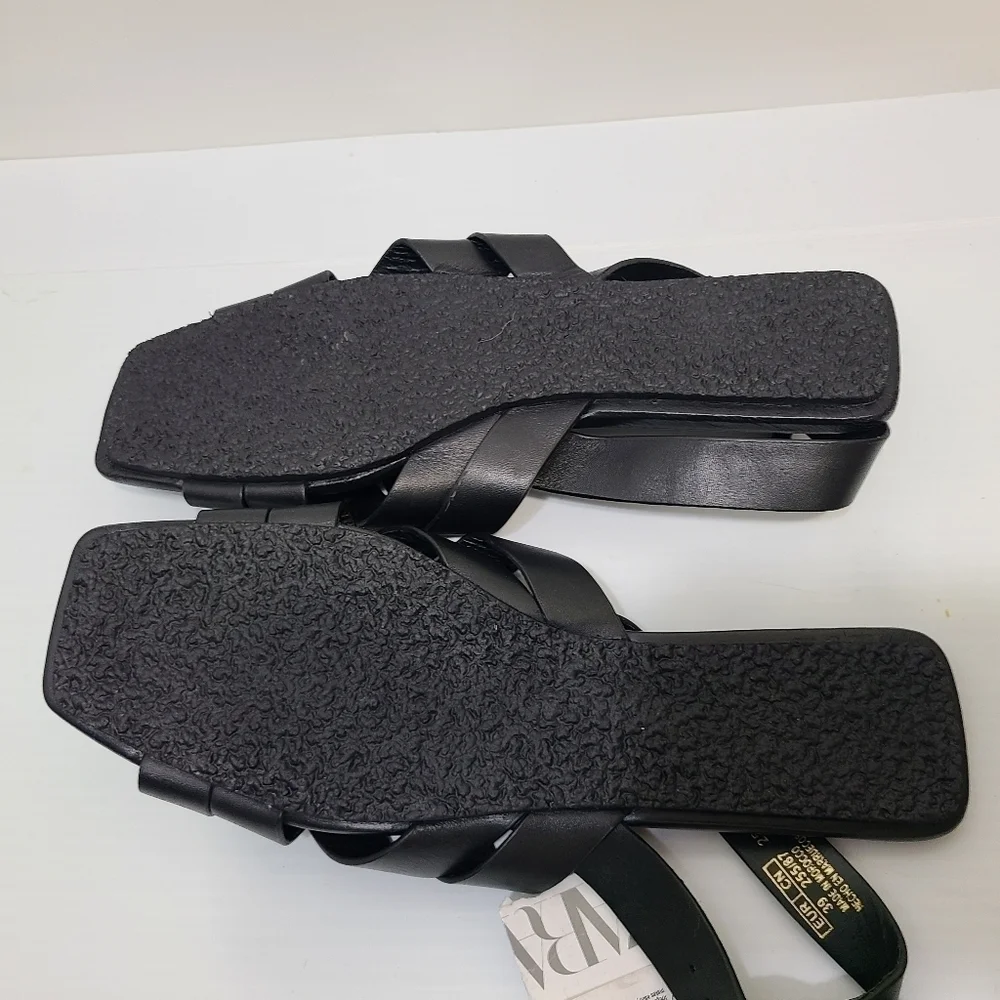 ZARA STRAPPY LEATHER SANDALS BLACK SIZE 8 | 2519/110/800